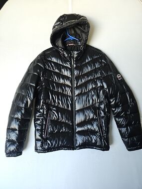 Tommy Hilfiger Men's Hooded Puffer Jacket Shiny Black Size M NWOT